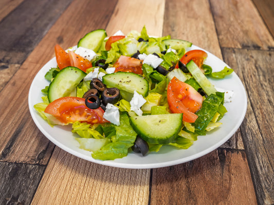 Greek Salad (Tomato, Cucumber, Olives, Feta Cheese, Lettuce, and Onions)